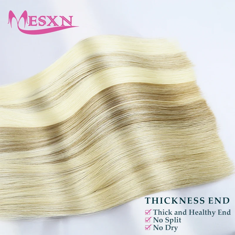 MESXN Extensions de cheveux à pointe plate de haute qualité Extensions de cheveux de Fusion humaine réelle naturelle couleur marron blond épaississement des racines