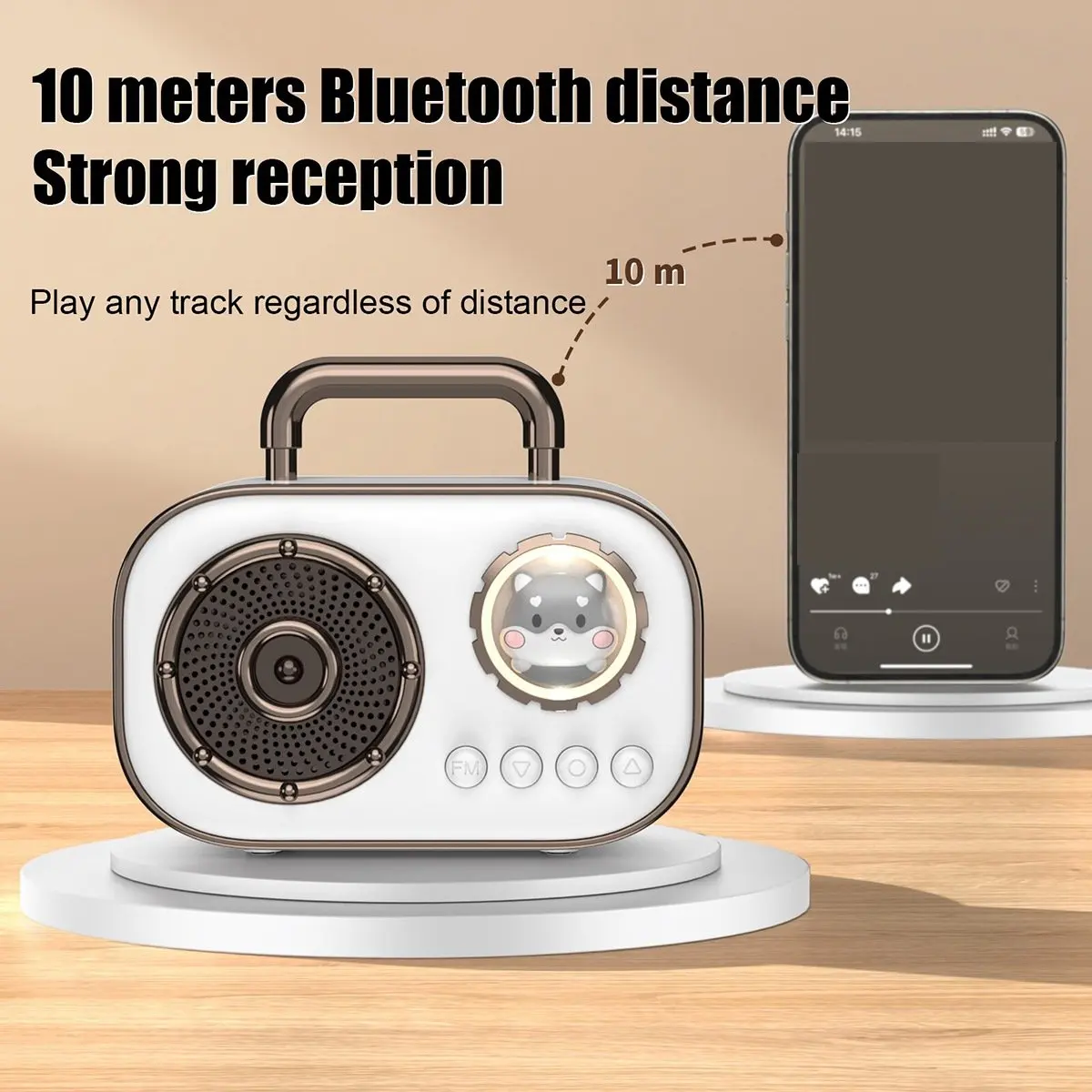 AABFK Retro Bluetooth Speaker Subwoofer Mini Wireless Speaker High Quality Desktop Loudspeaker Home Portable Speaker-White