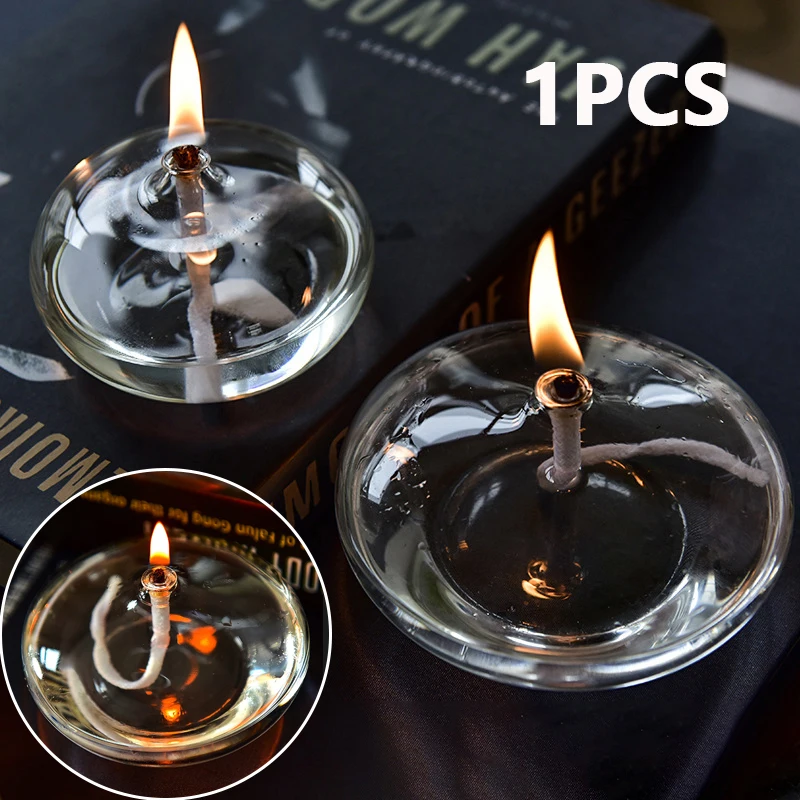 1PCS Handmade Oblate Transparent Glass Candlestick Oil Lamp With Wick Dinner Table Candle Rustic Christmas Home Decoration