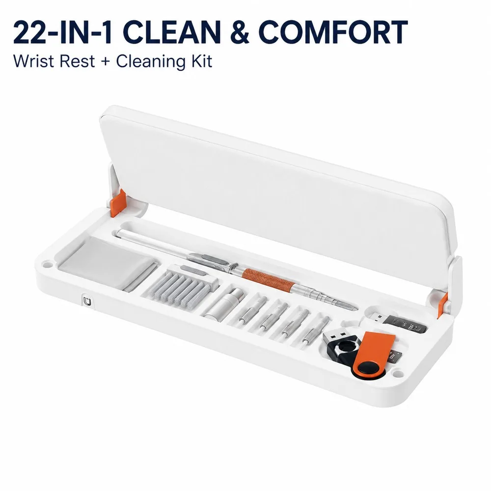 22-in-1 Keyboard Cleaning Kit with Cushioned Wrist Rest Magnetic Storage Tools for Laptop Earbuds Phone Office Desk