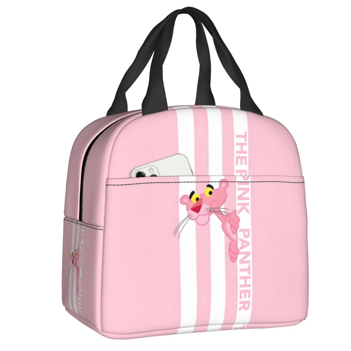 Bolsa de almuerzo personalizada de Pantera Rosa de dibujos animados para hombres y mujeres, contenedor de almuerzo con aislamiento térmico, caja de trabajo escolar, bolsas de comida para Picnic
