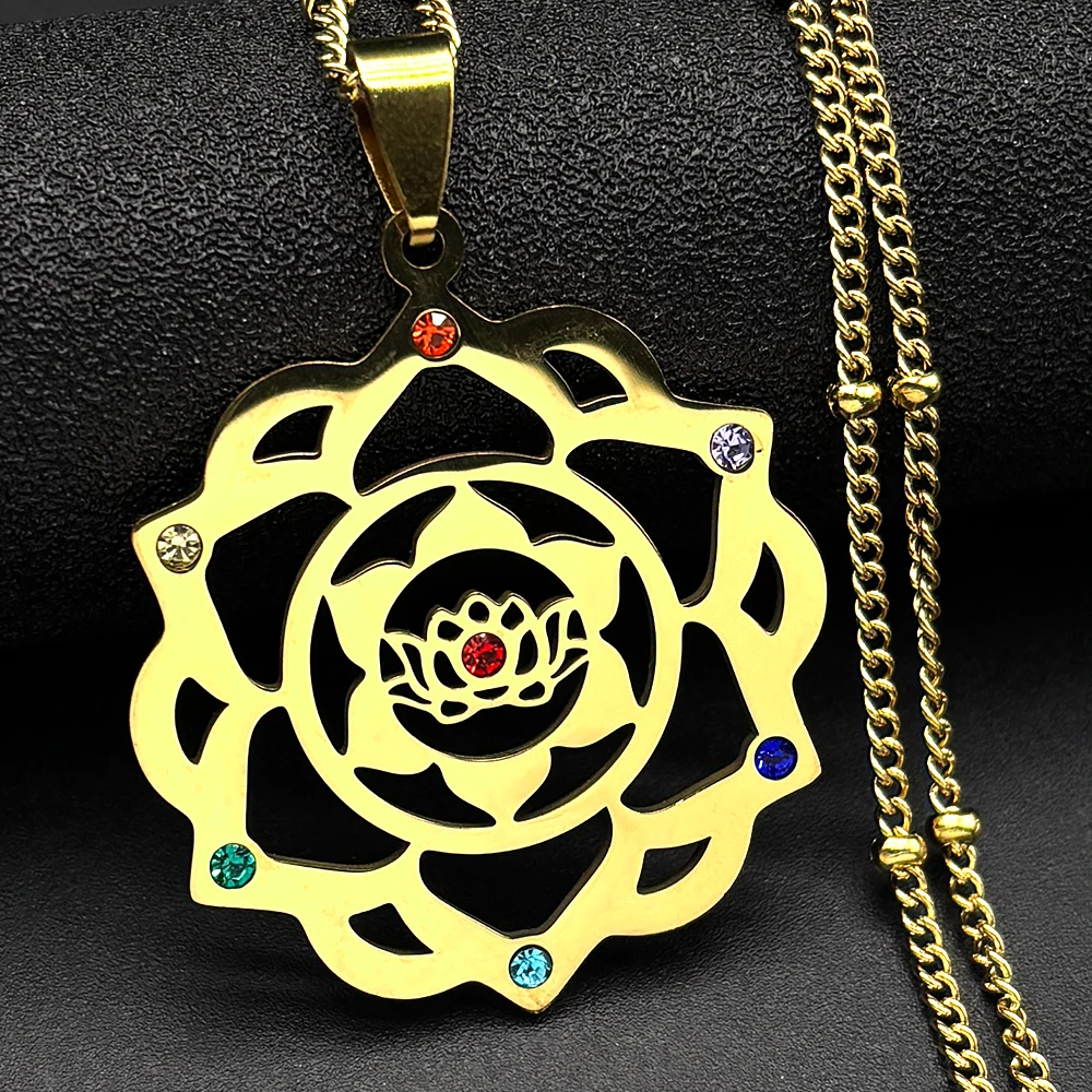 7 Chakra Heilige Geometrie Metatron Halskette für Frauen Blume des Lebens Edelstahl Stein Halsketten Reiki Heilung Schmuck 9758 – Detail 6