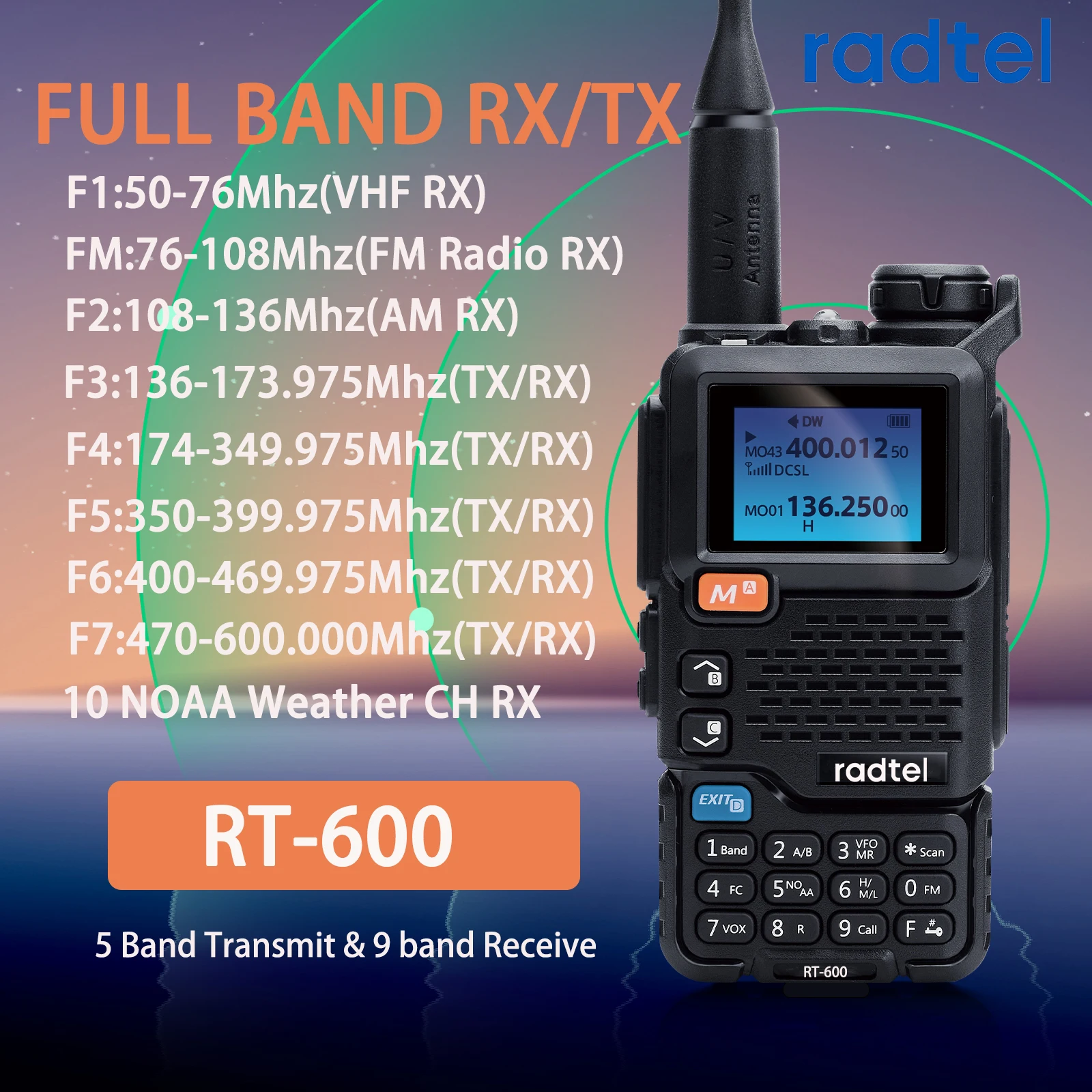 

Radtel RT-600 Air Band Walkie Talkie Portable Am Fm Two Way Radio Commutator VHF Station K5 Receiver Ham Wireless Set Long Range