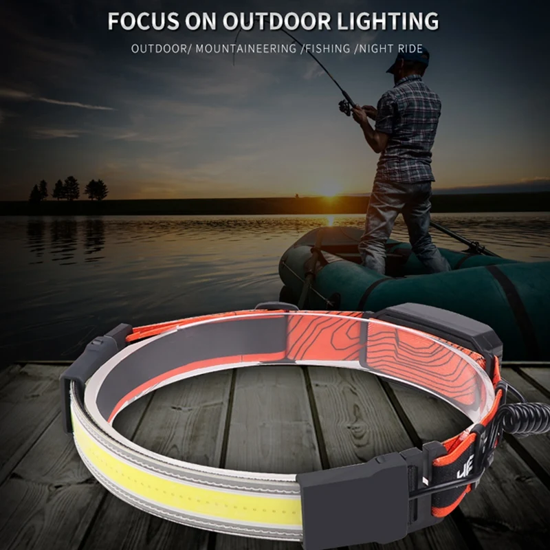 Lámpara de luz de cabeza de 2 uds, linterna de cabeza LED recargable por USB, lámpara de luz de cabeza COB ajustable para pescar, correr y acampar
