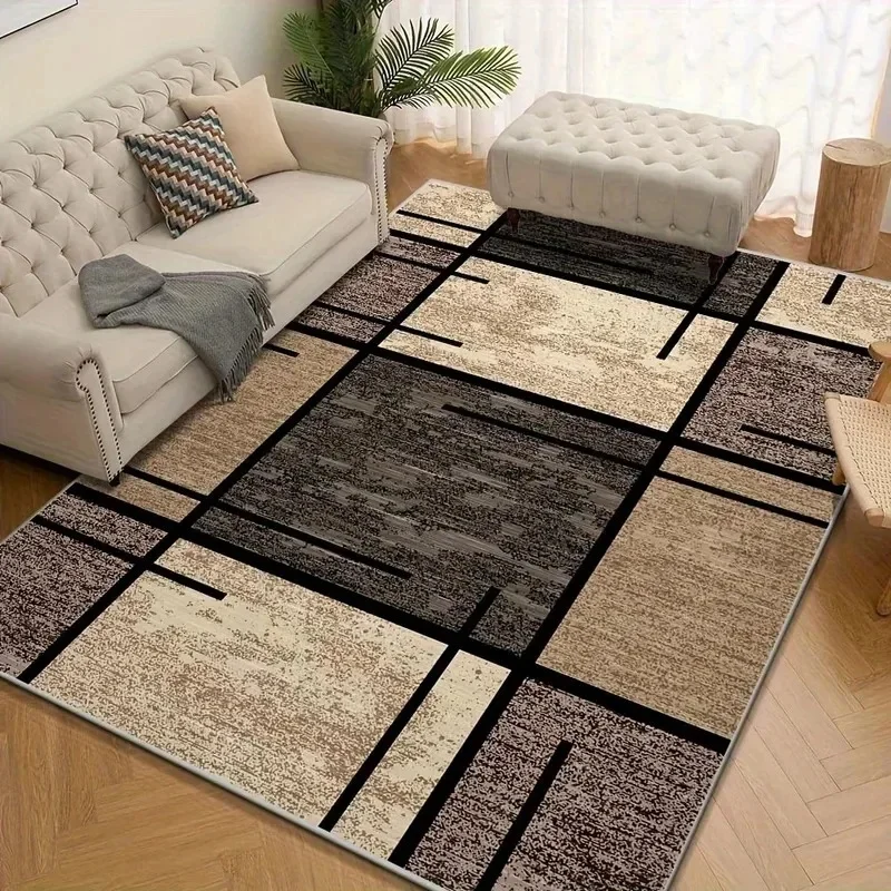 VIKAMA Nordic Color Block Triangle Floor Rug Black Background Mixed Warm Cool Tones Waterproof Easy Clean Household Rug