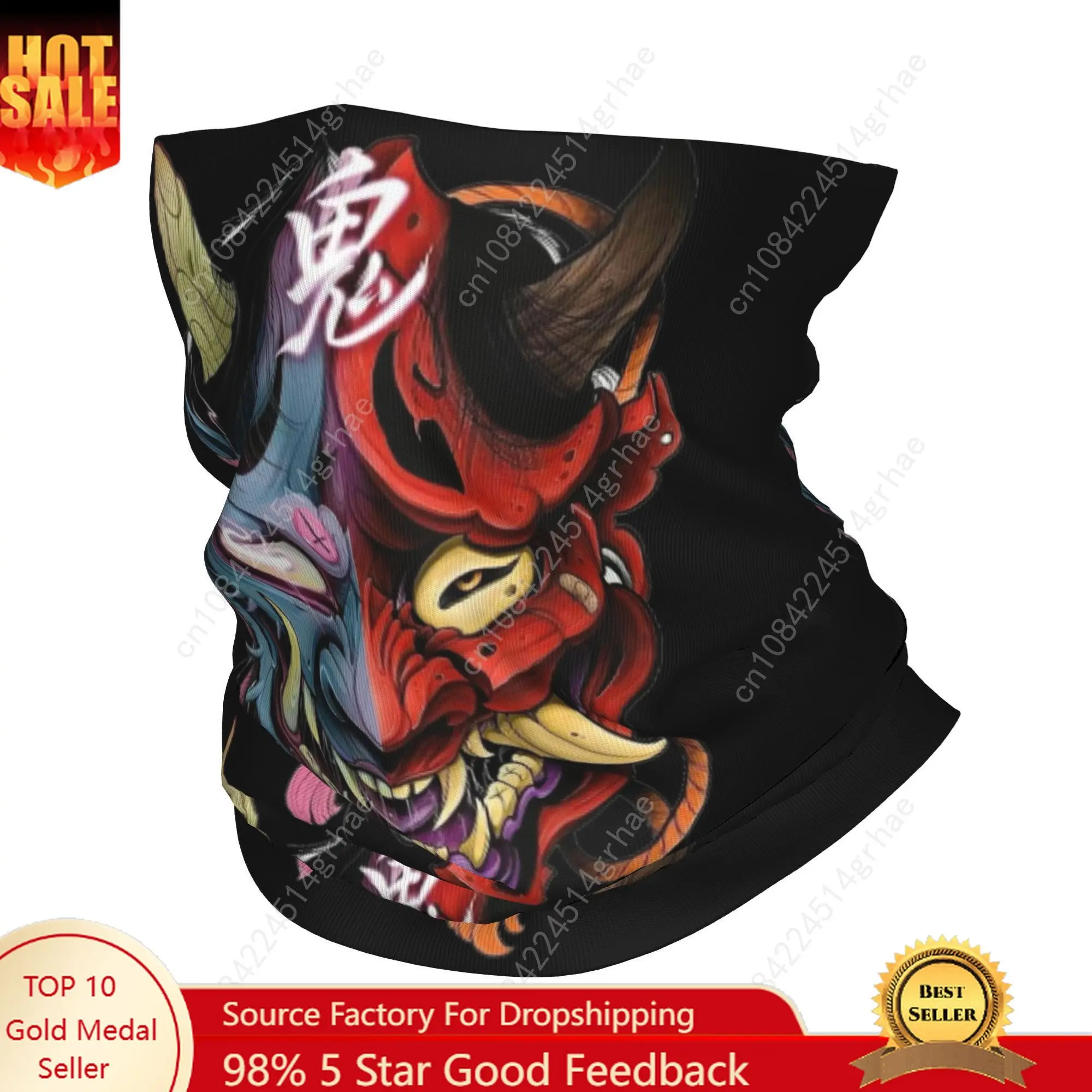 

Custom Japan Samurai Demon Oni Bandana Neck Gaiter for Hiking Camping Women Men Wrap Scarf Balaclava Warmer