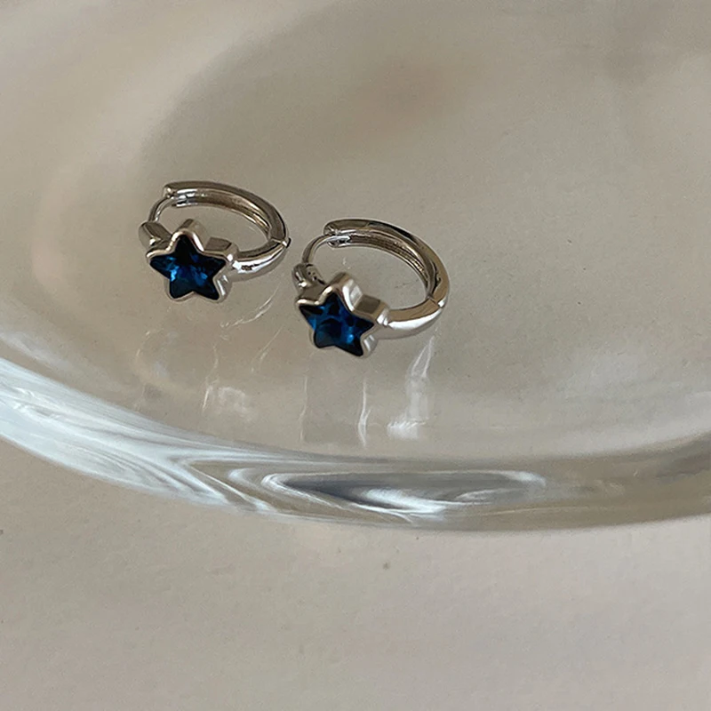 Y2K-pendientes de aro con forma de estrella azul para mujer y niña, aretes Vintage sencillos, regalo de joyería estética