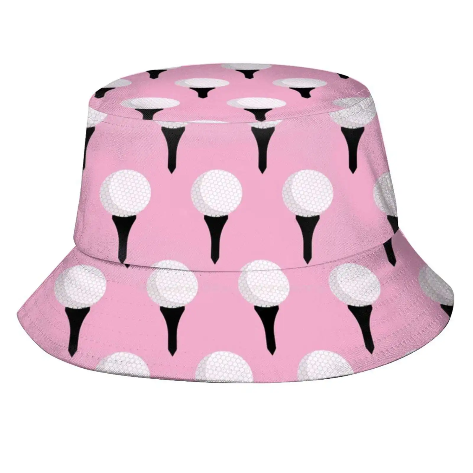 Golf Ball And Tee Pattern (Light Pink) Sun Cap Fisherman Hat Bucket Hats Pink Golf Club Put Drive Pattern Lover Golfer Golfing