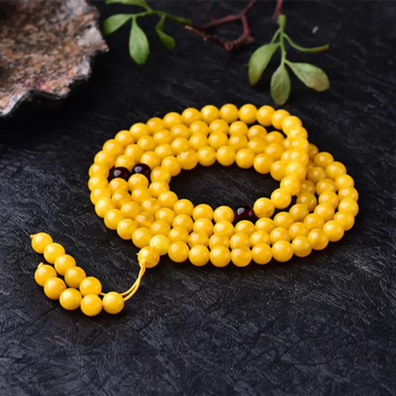 

Beeswax Amber Chicken Yellow Bracelet 108 Simple Men's and Women's Multi-Circle Buddha Beads National Style Niche Design Couple