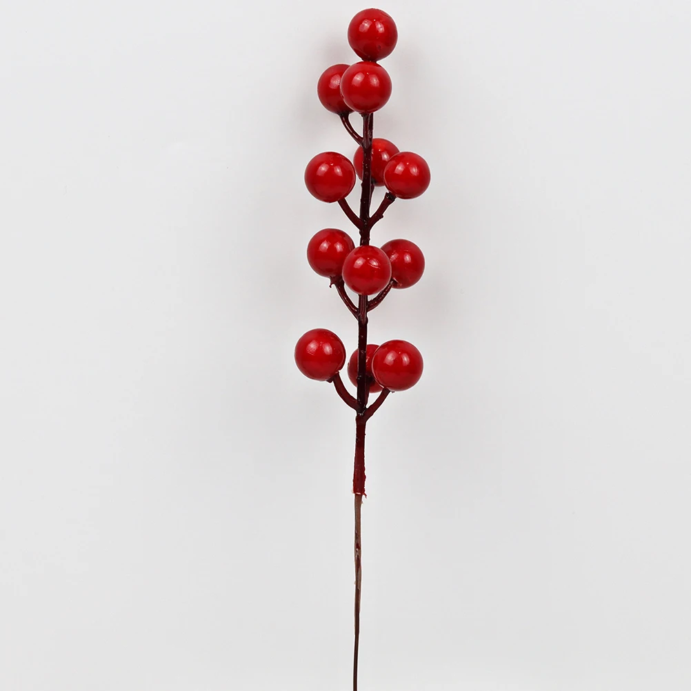 

20Pcs Artificial Red Berry Faux Holly Berries Fake Burgundy Berry Stems for Christmas Wreaths Floral Decor Holiday Party Scenes