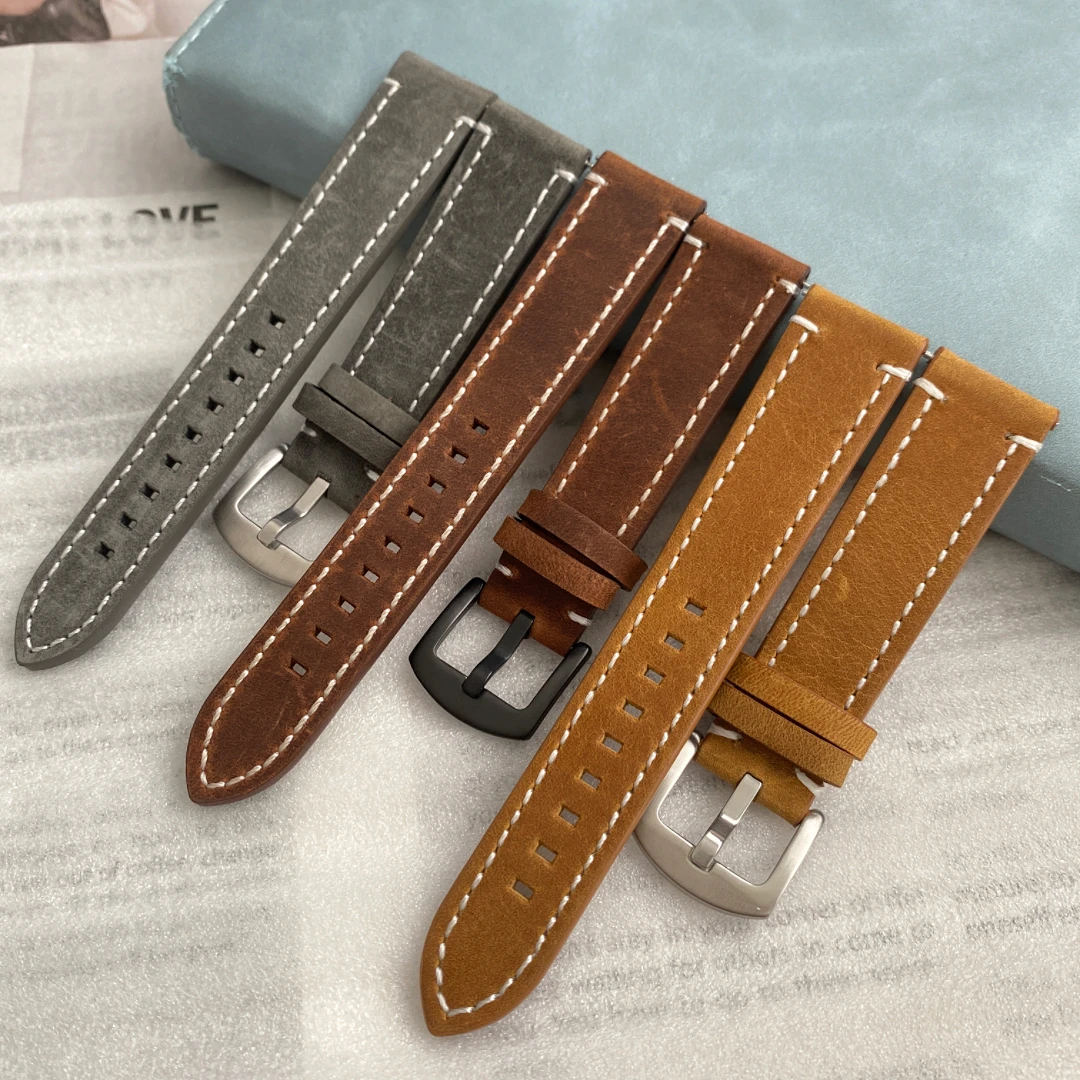 Frosted Skin Watch Strap Retro 20mm Genuine Leather Watch Strap Quick Detachable and Folded in Half Watch