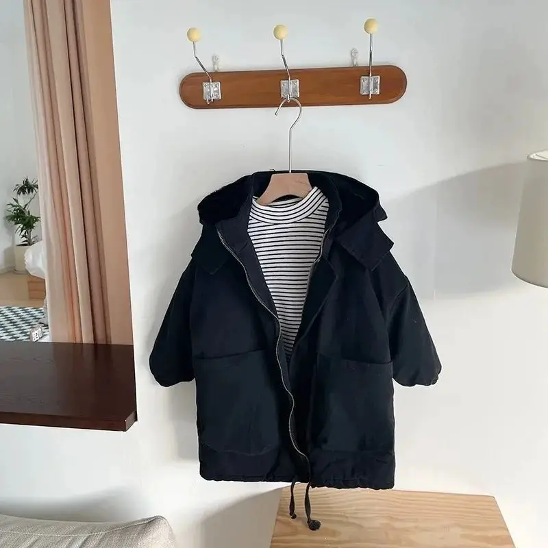 Boys Winter Padded Thickened Jackets Children Casual Cotton Down Coats Big Kids Fur Collar Parkas New Teen Hooded Clothing image 4