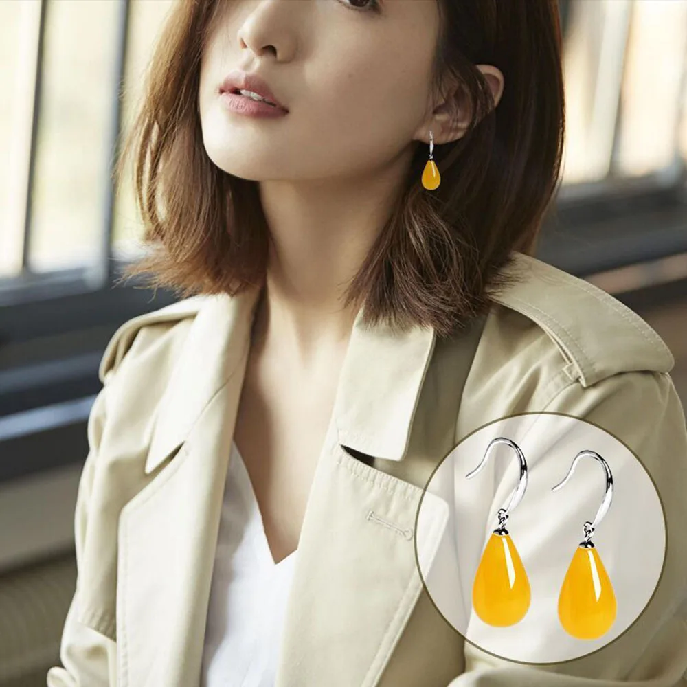 Natural Baltic Amber Water Drop Earrings Women Yellow Honey Wax Ambers Drop Earring For Girlfriend Mom Gifts Accessories