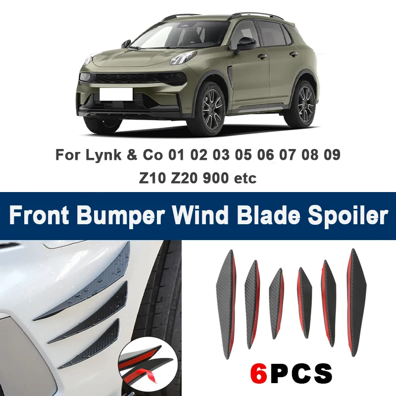 

6pcs Front Bumper Lip Side Splitter Fins Wind blade Spoiler - For Lynk & Co 01 02 03 05 06 07 08 09 Z10 Z20 900 Car Accessories