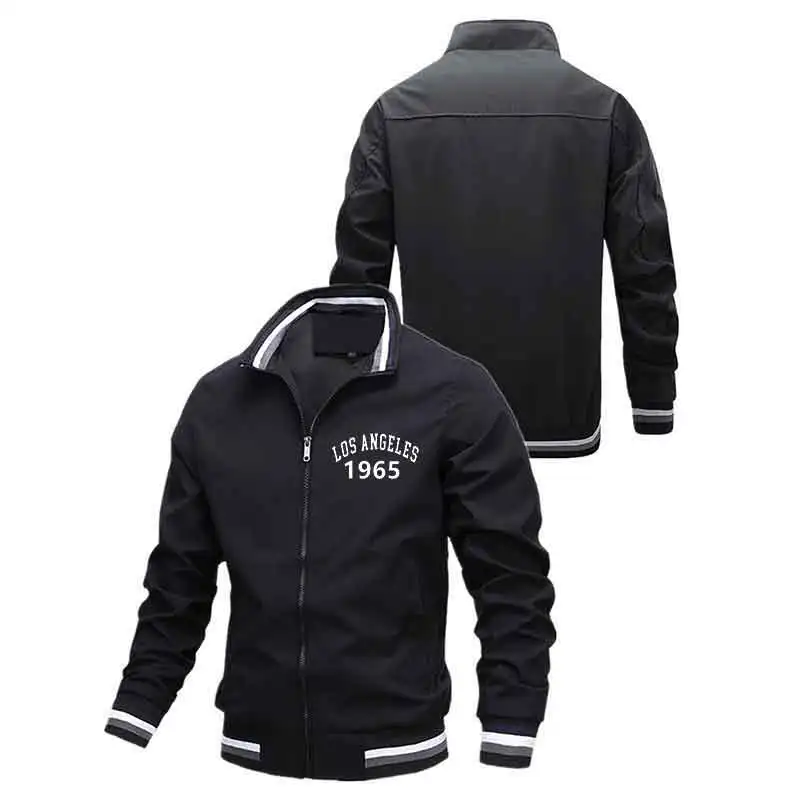 

Fashion slim fit Men jacket Print 1965 Autumn Zipper Windproof Coat New Sports Male Europe United States Casual Trend Outerwear