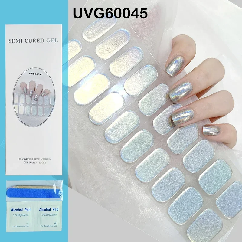 Semi Cured Gel Nail Wraps Patch Manicure Nail Art Decor Full Adhesive Waterproof Gel Nail Stickers Get Hard After the UV Light