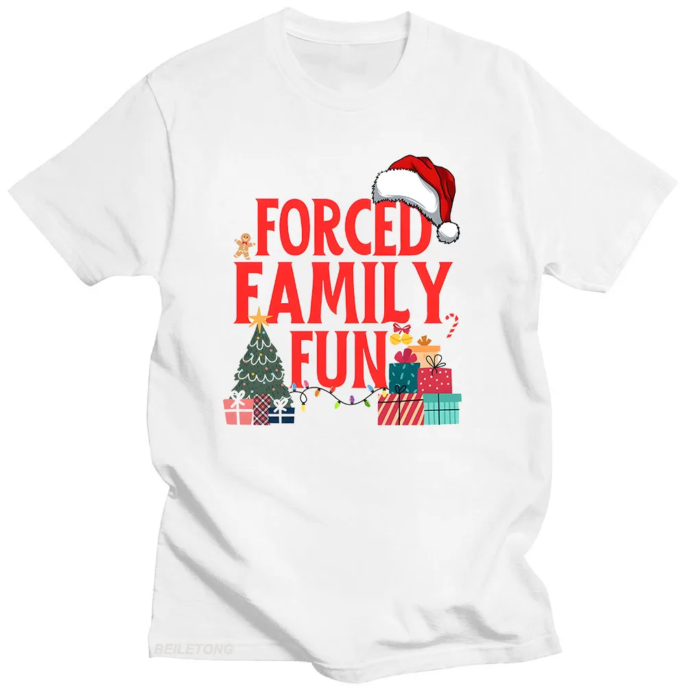 Forced Family Fun Christmas T-shirt Graphic Printing Harajuku Kawaii Tee-shirt Short Sleeve Cotton O-neck Tshirt Women/men Tops