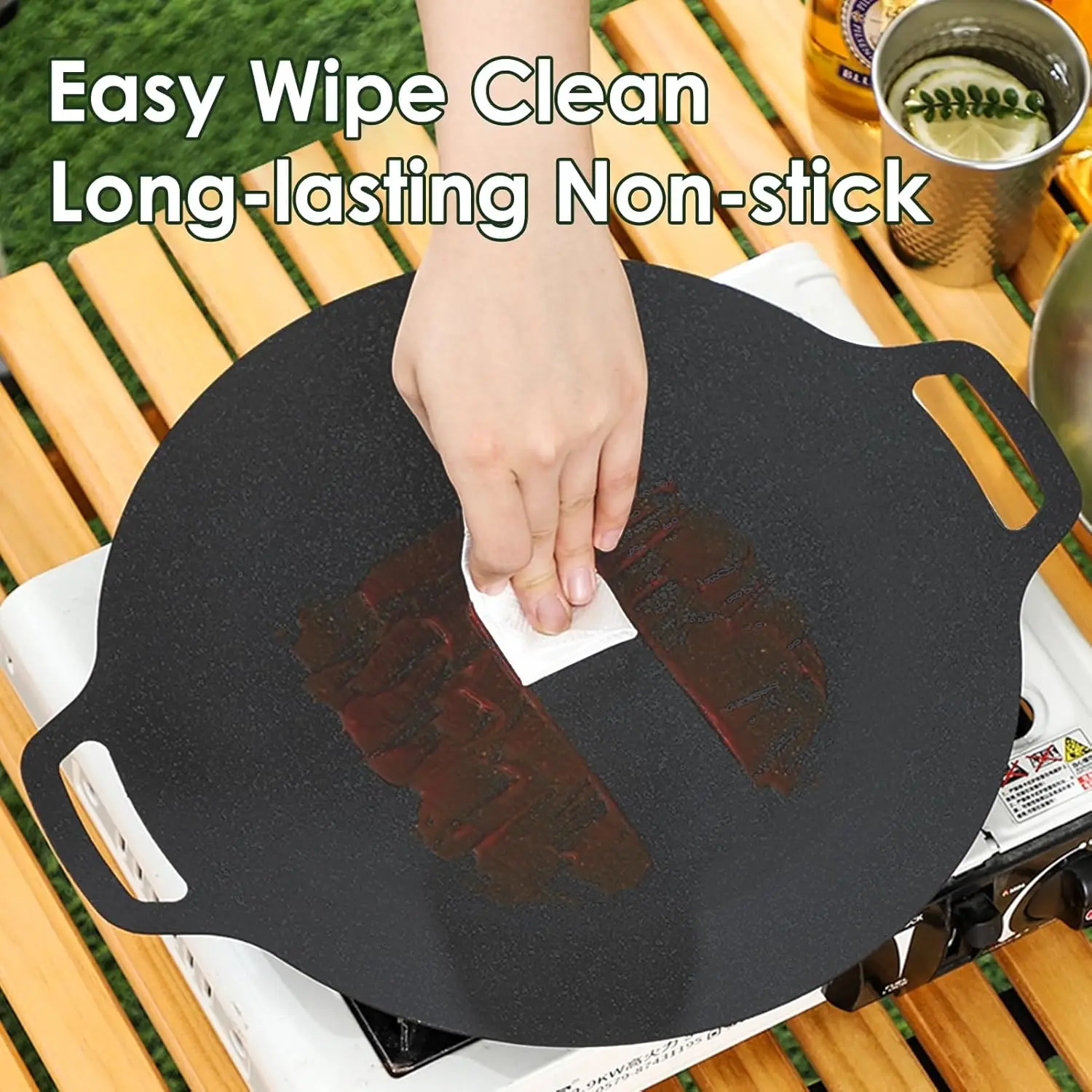 Indoor Outdoor Non Stick Grill Pan, Easy Clean & Hanging Storage, Multi-function Smokeless Fry Pan for Camping Home Kitchen