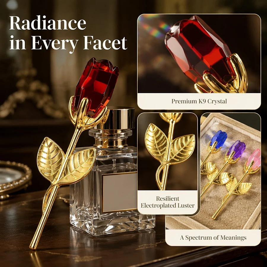 Crystal Artificial Rose Flower Craft Ornament Valentines Day Wedding Birthday Party Romantic Gifts Home Decoration