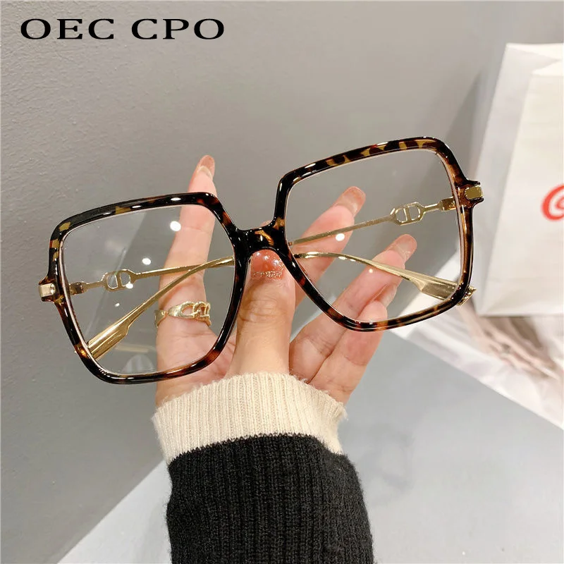 OEC CPO 2024 Fashion Square Eyewear Women Men Anti-blue Light Goggles Trend Large Frame Metal Optical Glasses Frames Computer