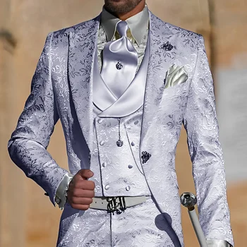 Jacquard Men's Suit 3 Piece Suit Groom Party Tuxedo Wedding Men's Formal Jacket Pants Vest Slim Fit Custom Suit Male 4 Jacquard Men's Suit 3 Piece Suit Groom Party Tuxedo Wedding Men's Formal Jacket Pants Vest Slim Fit Custom Suit Male 4