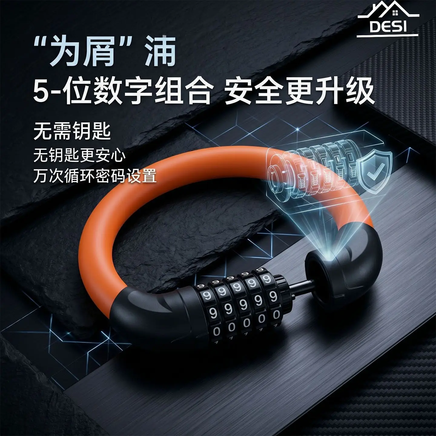 5 Digit Combination Bicycle Lock Resettable Keyless Anti Theft Security Cable Lock For Bike Motorcycle Scooter Orange