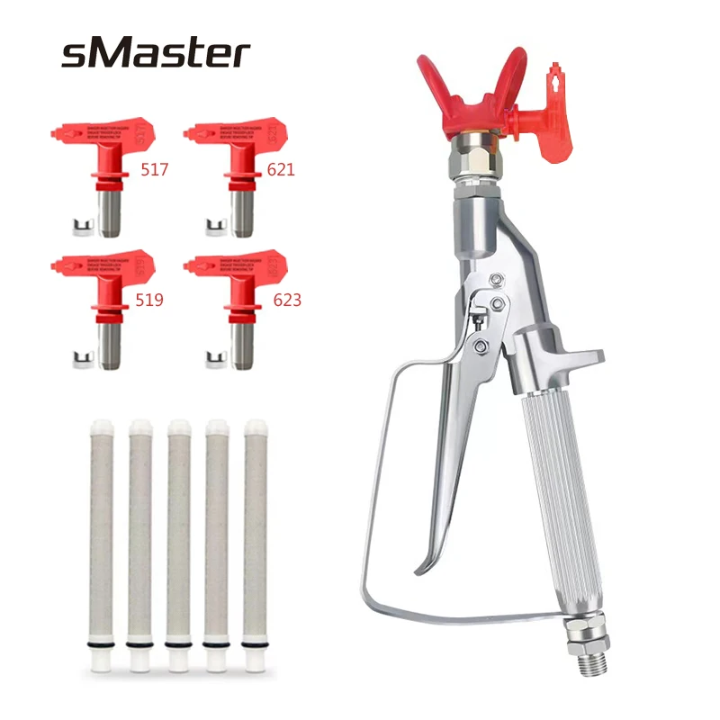 

Smaster Airless Paint Spray Gun High Pressure 3600 PSI with 4 X Swivel Joint 517 519 621 623 X Filter Professional Paint Gun