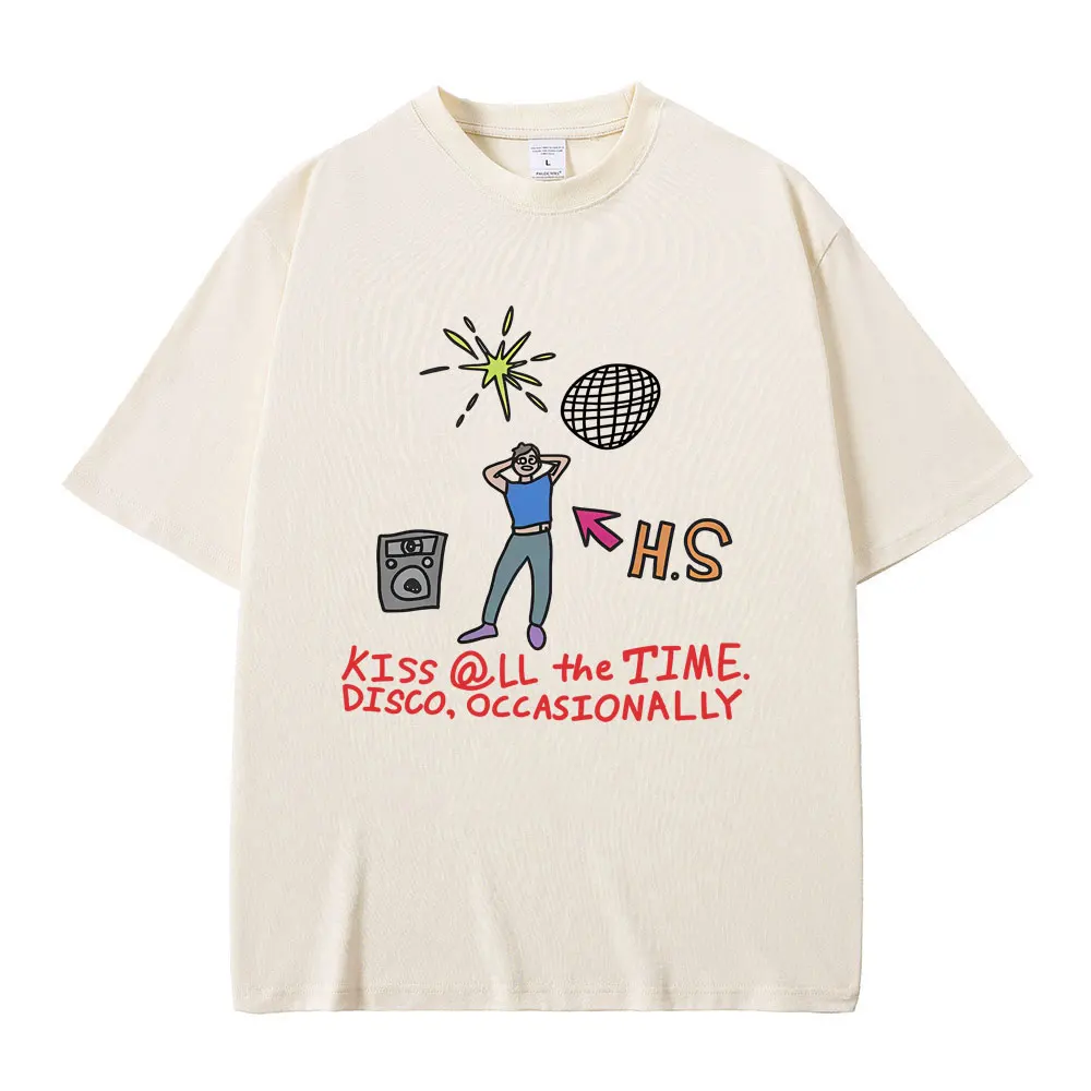 Kiss All The Time Disco Occasionally Album Funny Graphic T-shirt Men Women Hip Hop Fashion Oversized T Shirt Cartoon Y2k Clothes