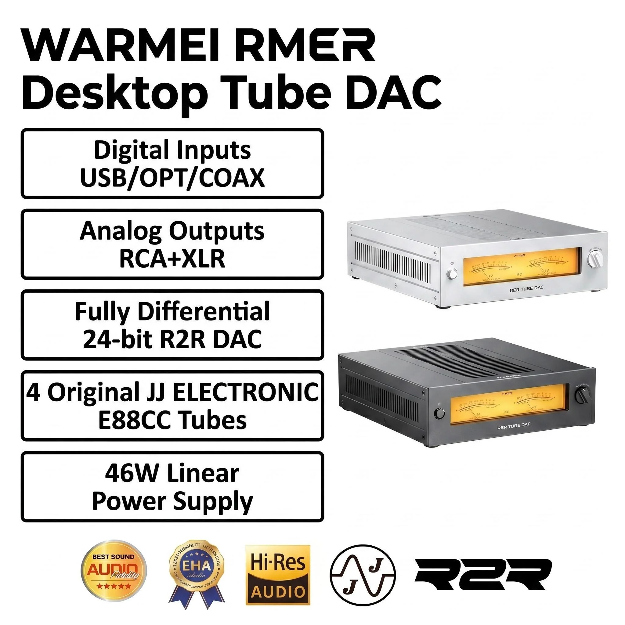 

FiiO WARMER R2R Desktop DAC Headphone Amplifier, 384kHz 32Bit DSD256 Hi-Res Audio, Tube Buffer Retro VU Meter Amp