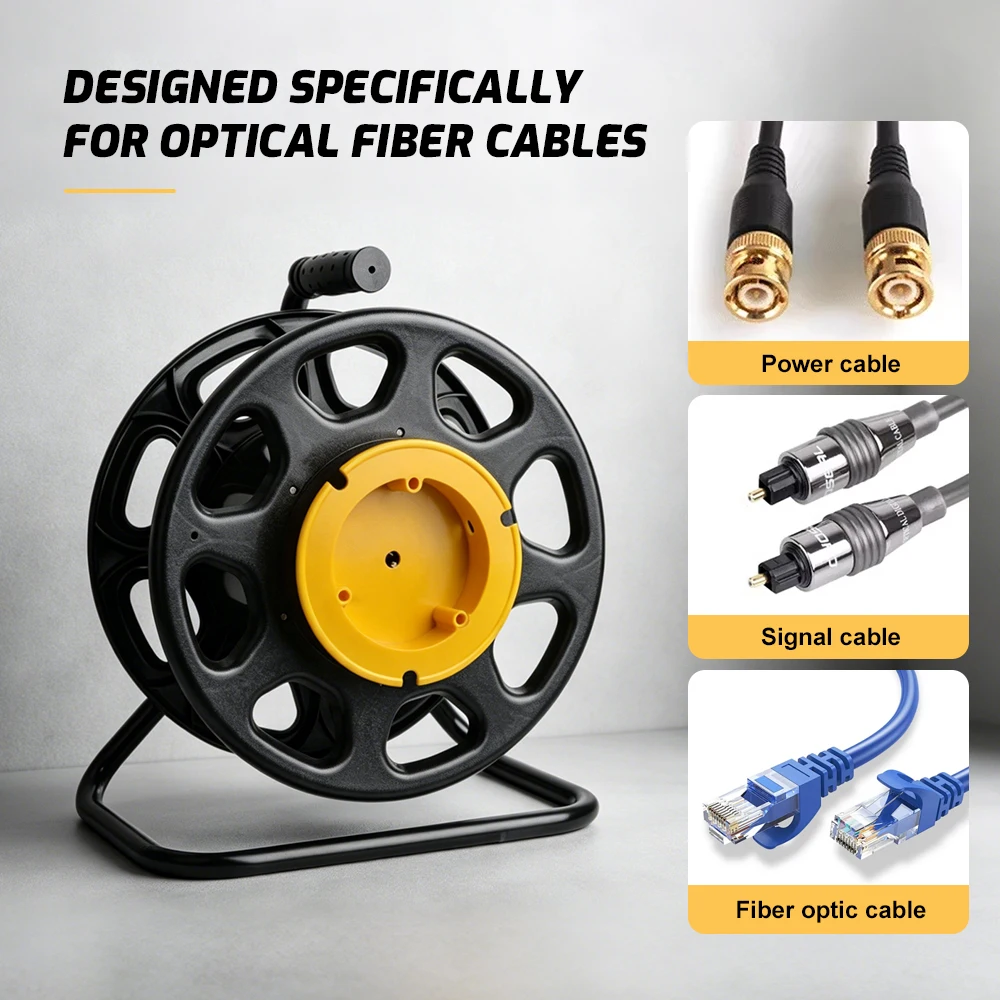Hand‑Crank Empty Cable Reel with Metal Stand, Portable Cable Storage Drum for Fiber Optic SDI Audio Video Signal Cables