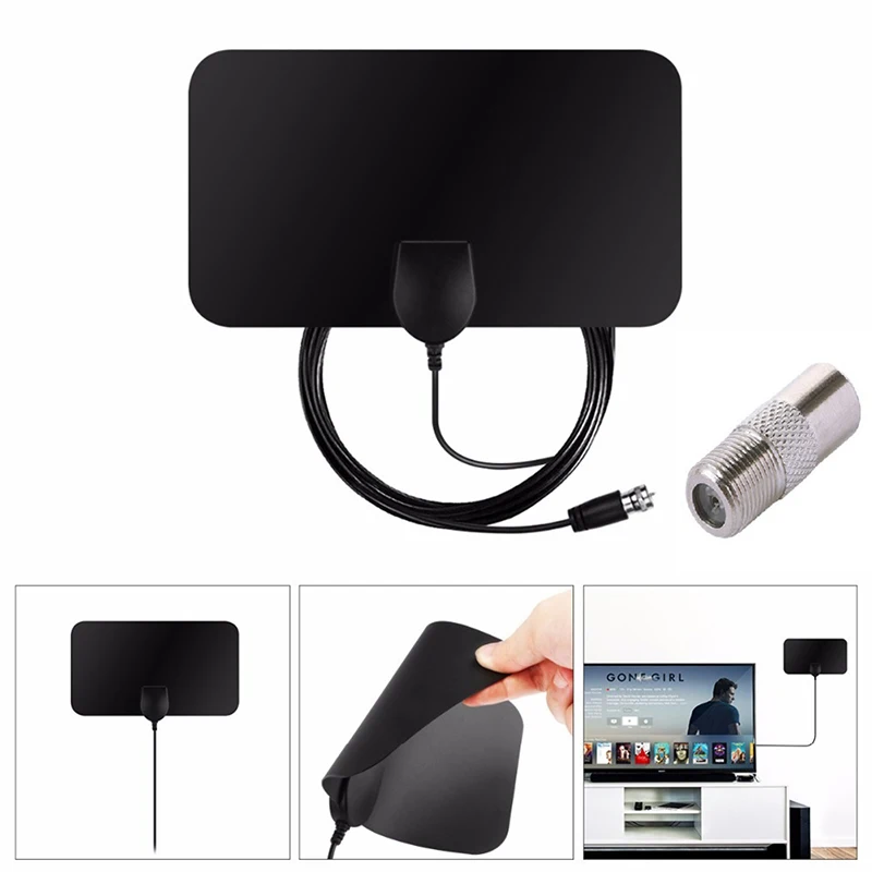 Mini HD Digital HDTV Antenna With Adapter HD Digital DTV Indoor Signal Receiver TV Aerial For European American HDTV