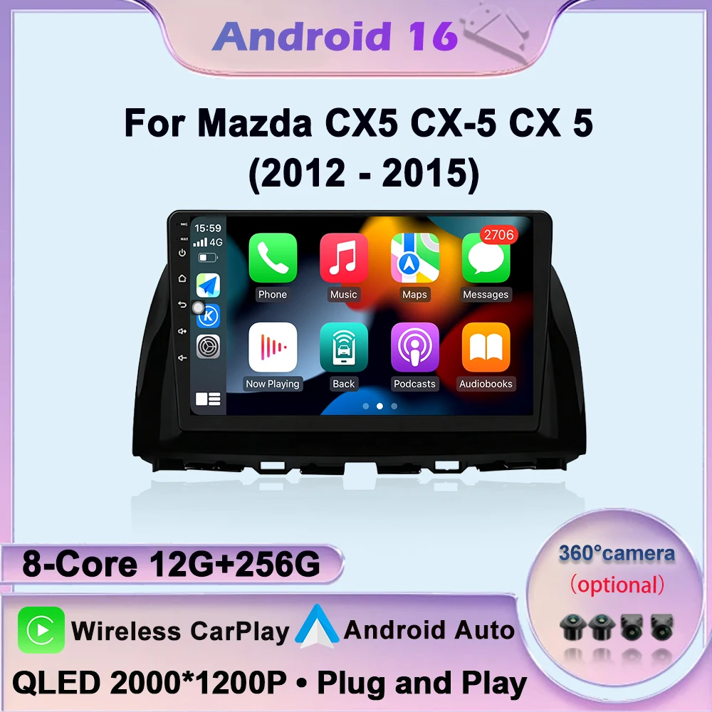 For Mazda CX5 CX-5 CX 5 2012 -2015 Android 16 Wireless Carplay Navigation GPS Cooling fan Autoradio Car Multimedia Player
