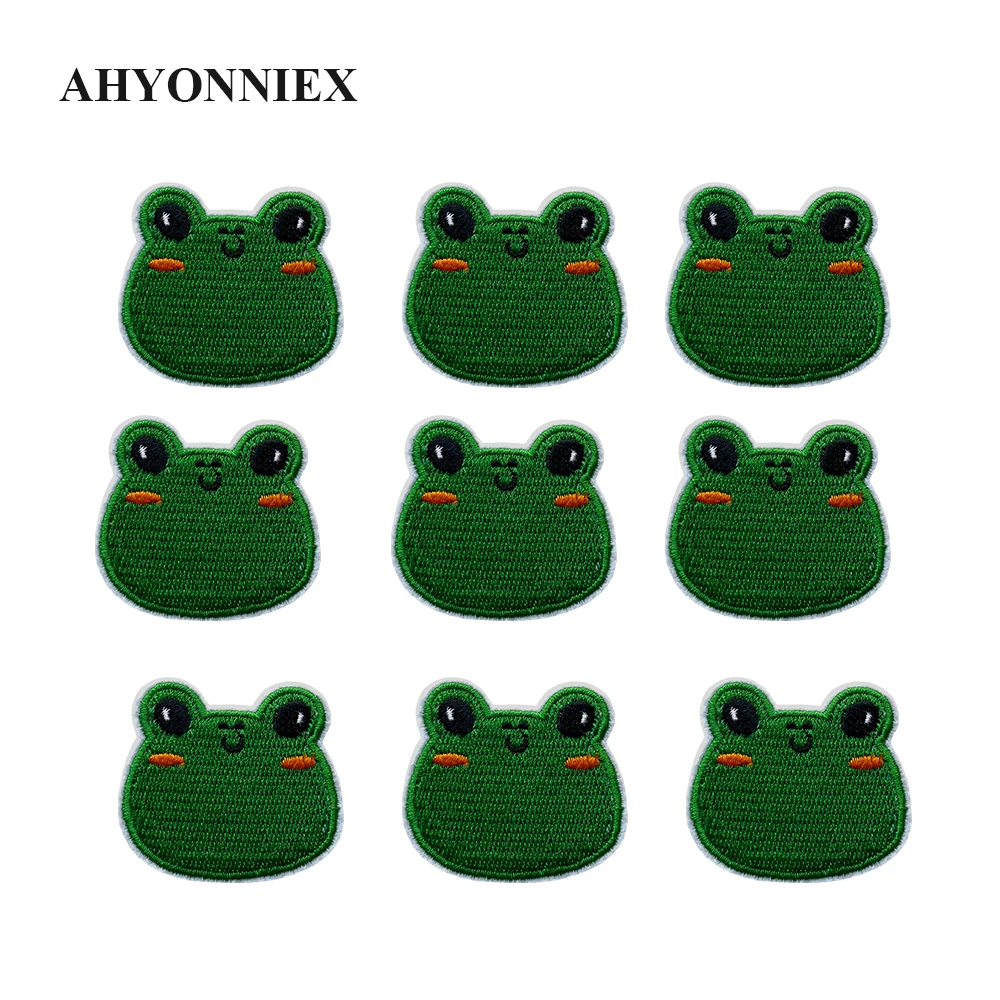 AHYONNEIX 10 Pieces Wholesale Cartoon Green Frog Clothing Stickers For Kids\' Clothes Decoration DIY Patches