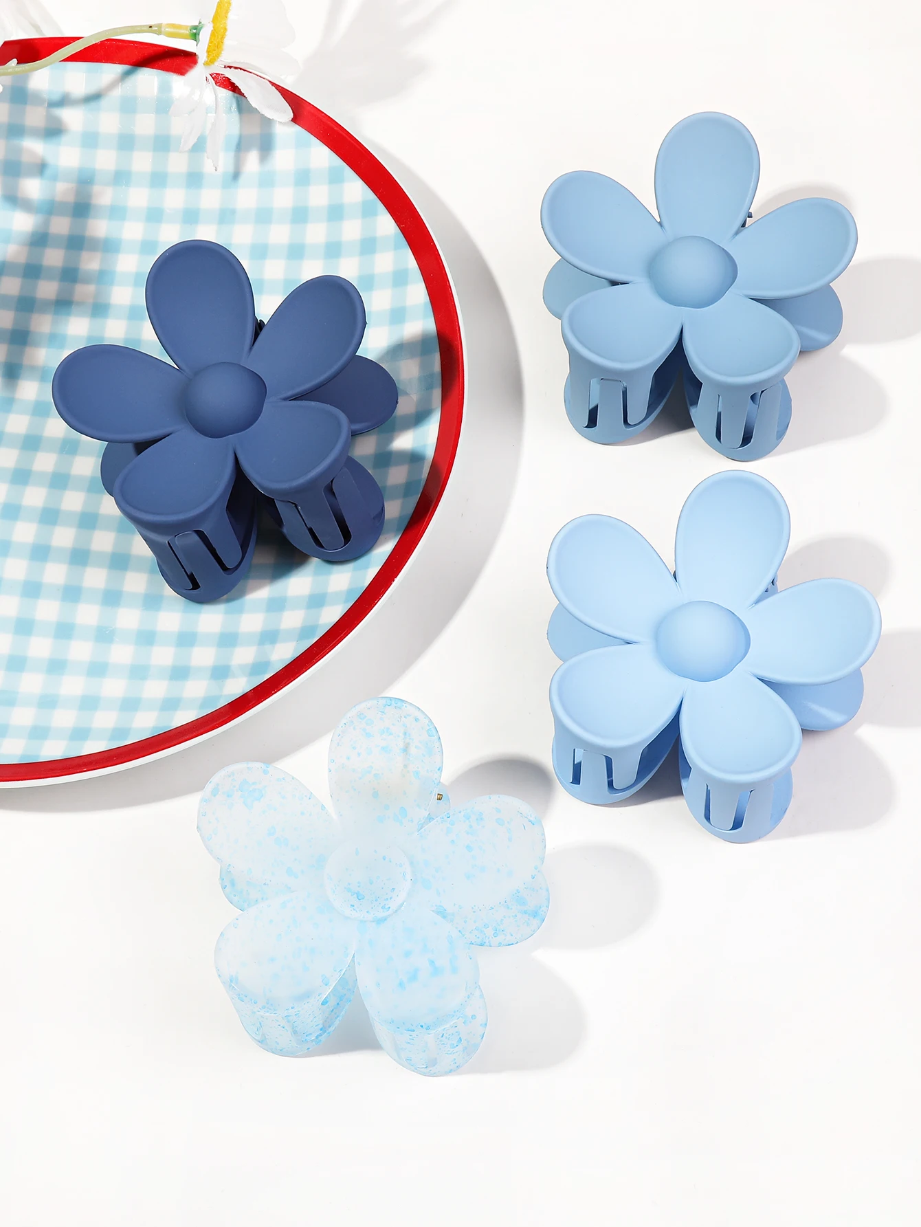 4 buah 3 inci klip cakar bunga merah muda, klip cakar rambut bunga besar untuk wanita rambut keriting tebal tipis, klip rahang tahan kuat 90