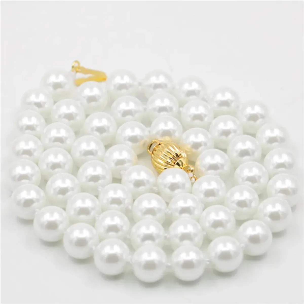8mm Round White Sea South Shell Pearl Necklace Beads DIY Jewelry Making Design Rope Chain Necklace Hand Made 18inch Women Gifts