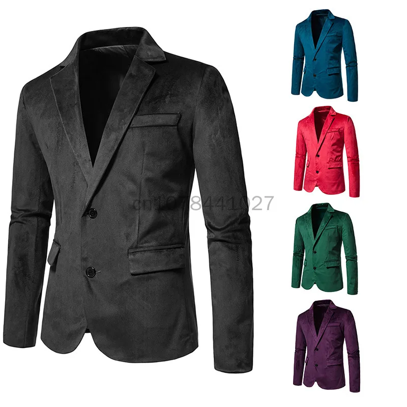 Mens Green Velvet Blazer Notched Lapel Velour Suit Jacket Two Button Tuxedo Jackets Men Wedding Prom Party Dinner Costume Homme