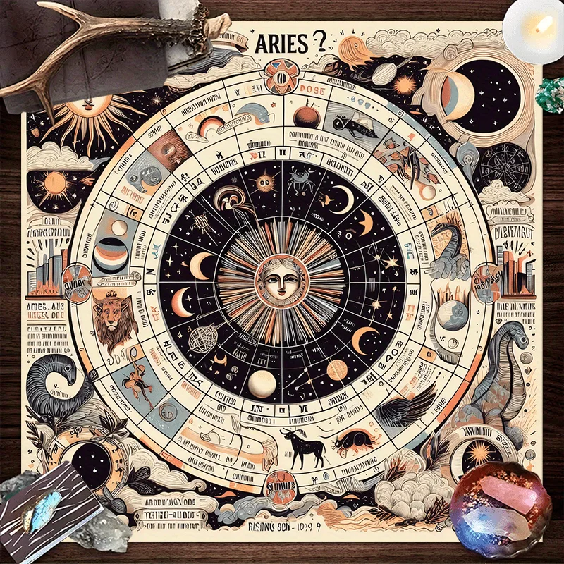 VIKAMA2/4PC Mysterious Star Chart Desk Mat Sun Totem Twelve Zodiac Signs Study Altar Astrology Tarot Card Decoration