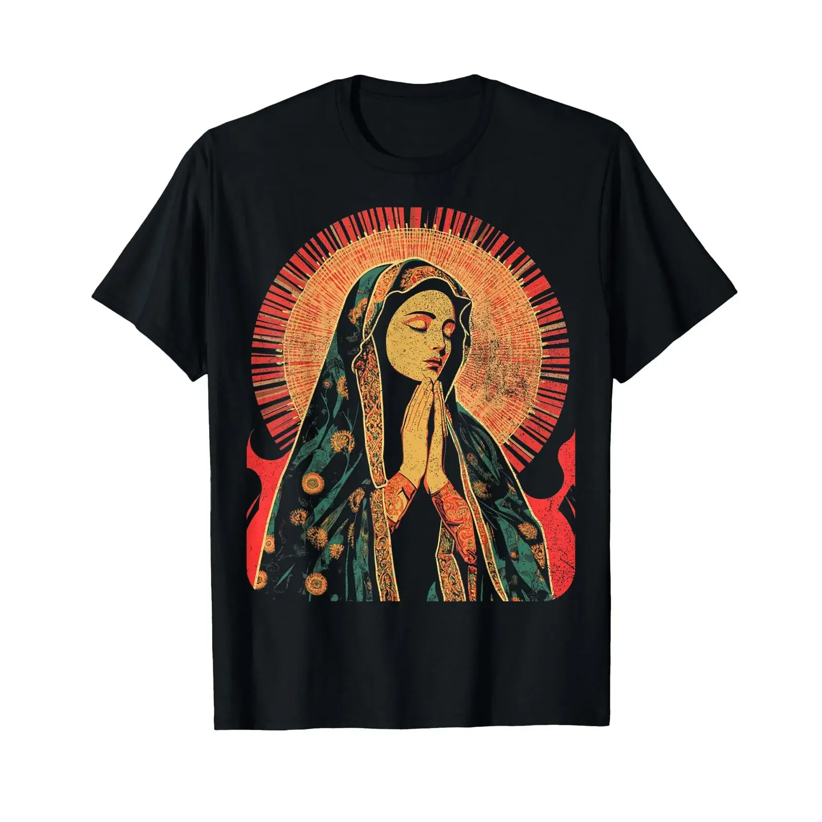 Christian The Virgin Mary Praying T Shirt vintage Washed Top For Everyday Wear Unisex Casual fashion Breathable Versatile