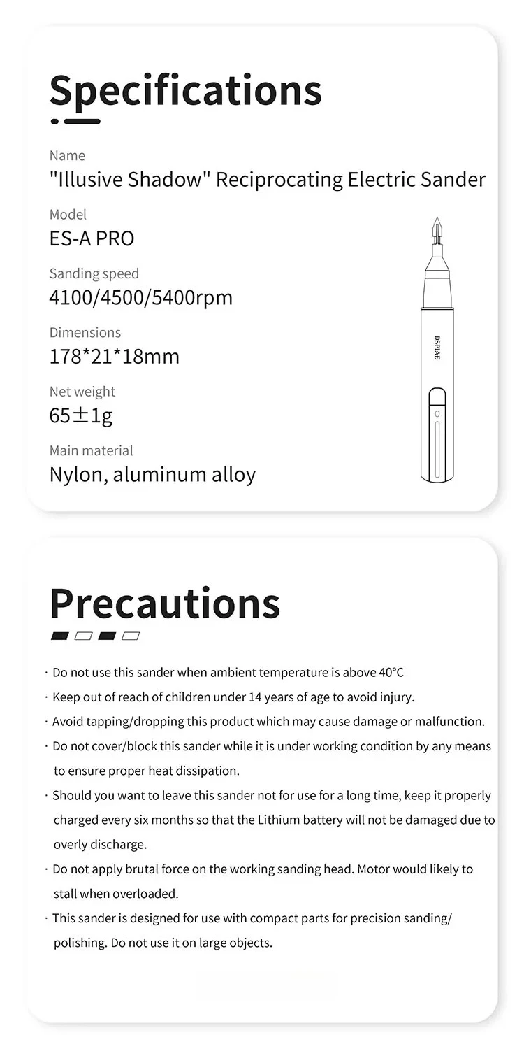 DSPIAE ES-A PRO Reciprocating Electric Sander Upgraded "Illusive Shadow" PRO for Gundam Model Assembly Hobby Grinding Pen Tools