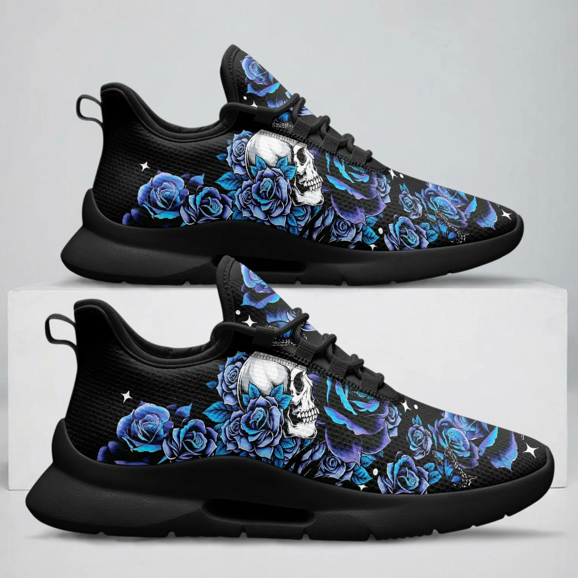 XIXIRIMIDO Skull Rose Lace-up Casual Shoes Mens Sneakers Comfortable Mesh Breathable Walking Shoes Women's Fashion Sneakers