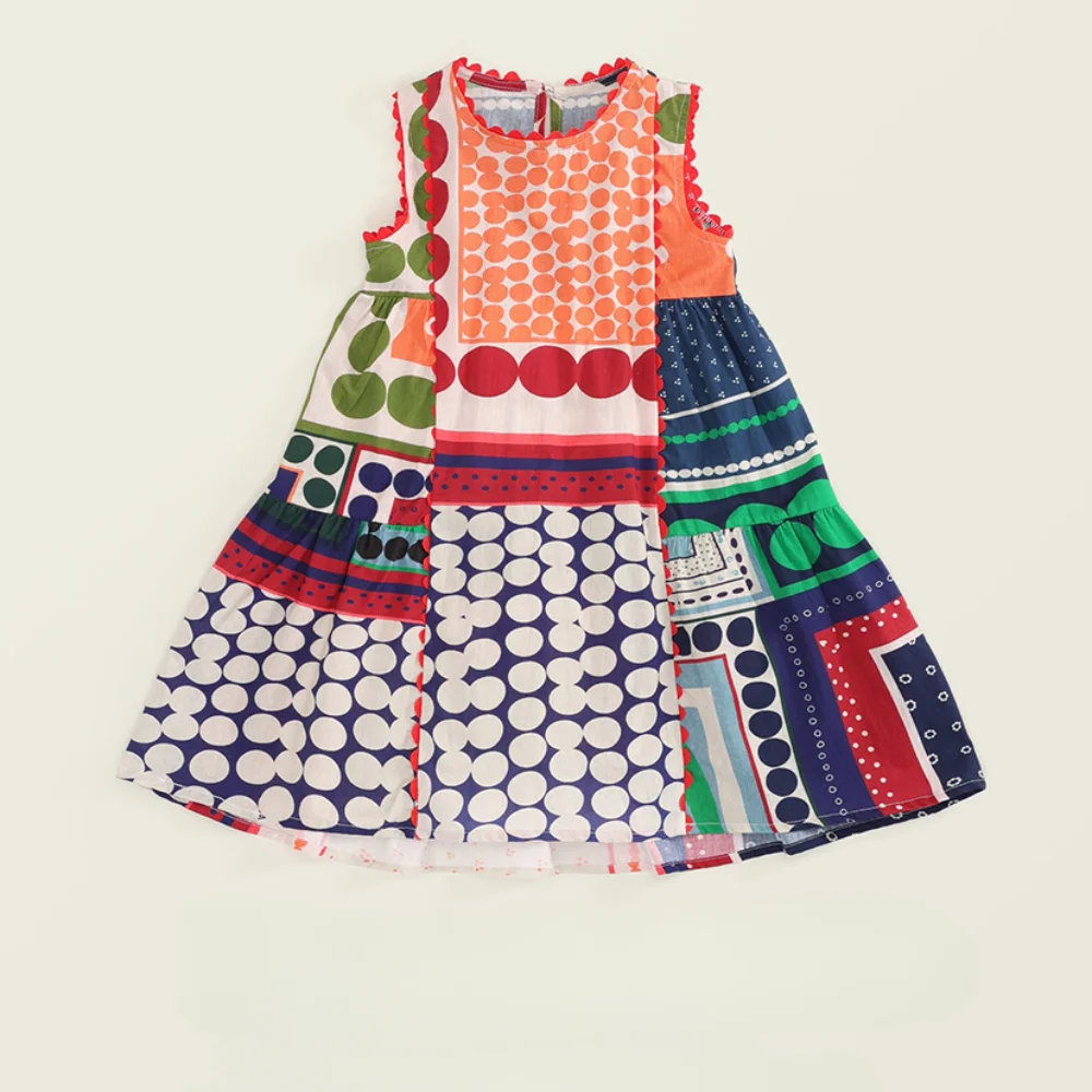 

Ethnic Style Cotton Dress Girls in Summer Sleeveless A-line Skirt for Baby Daily Travel Clothes Friends and Family Gifts