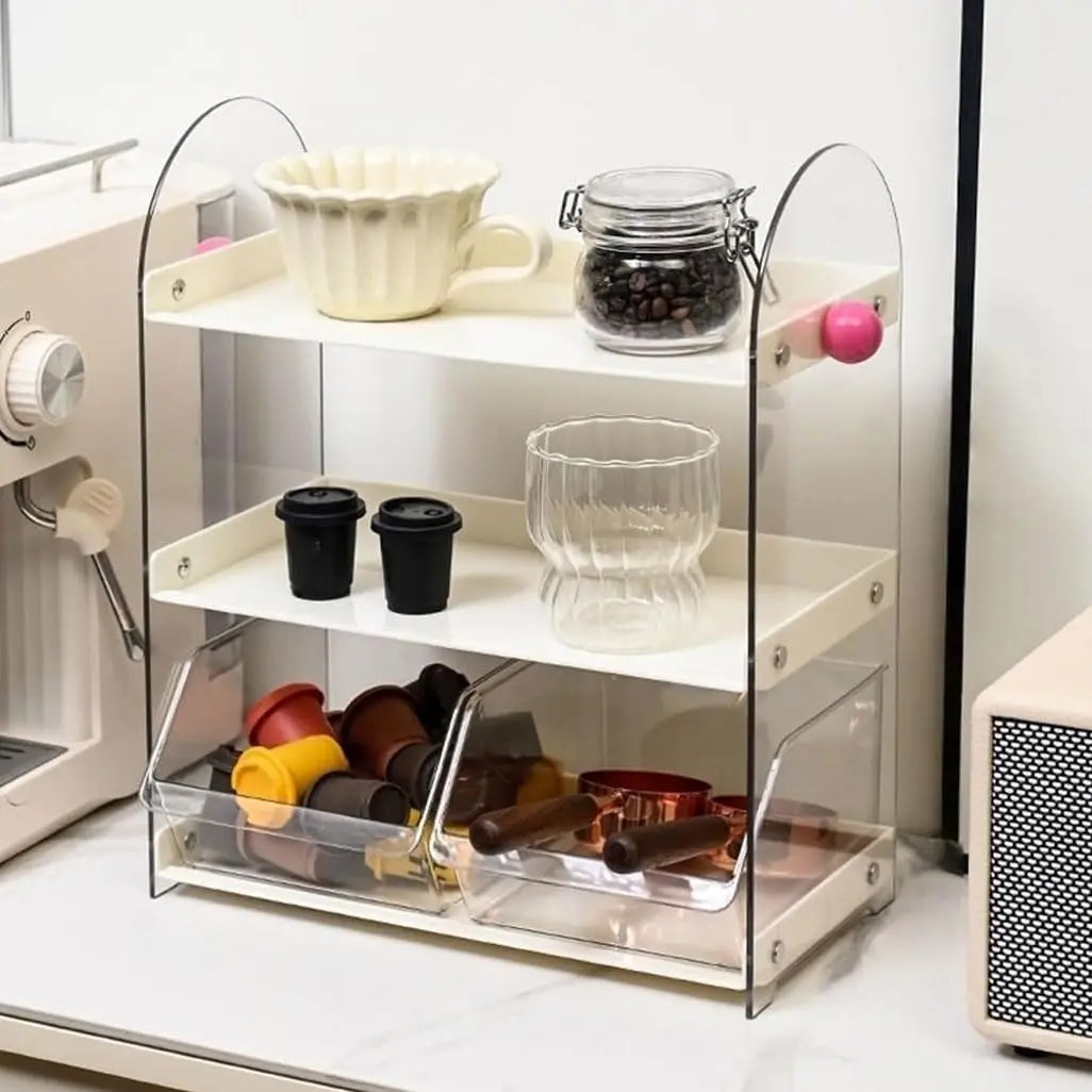 

Настольная подставка для кофейной станции, трехъярусный держатель для кружек, небольшая кухонная полка для хранения, аксессуары для чайного и кофейного наборов