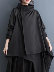 Asymmetrical Black Vintage Oversized Jacket Women Coat Casual Loose All Match Fashion Stand Collar Outerwear Spring Autumn 2025