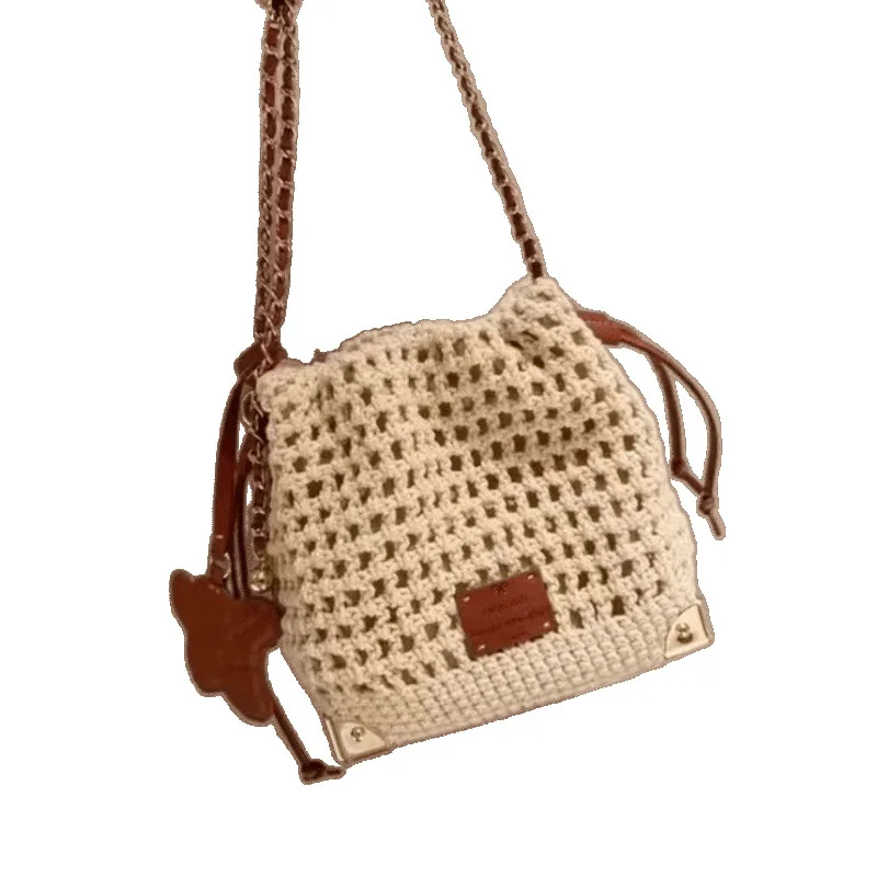 

Женские шикарные летние бежевые вязаные сумки через плечо с регулируемым ремешком, кошелек на одно плечо, универсальная сумка с полиэстеровой подкладкой