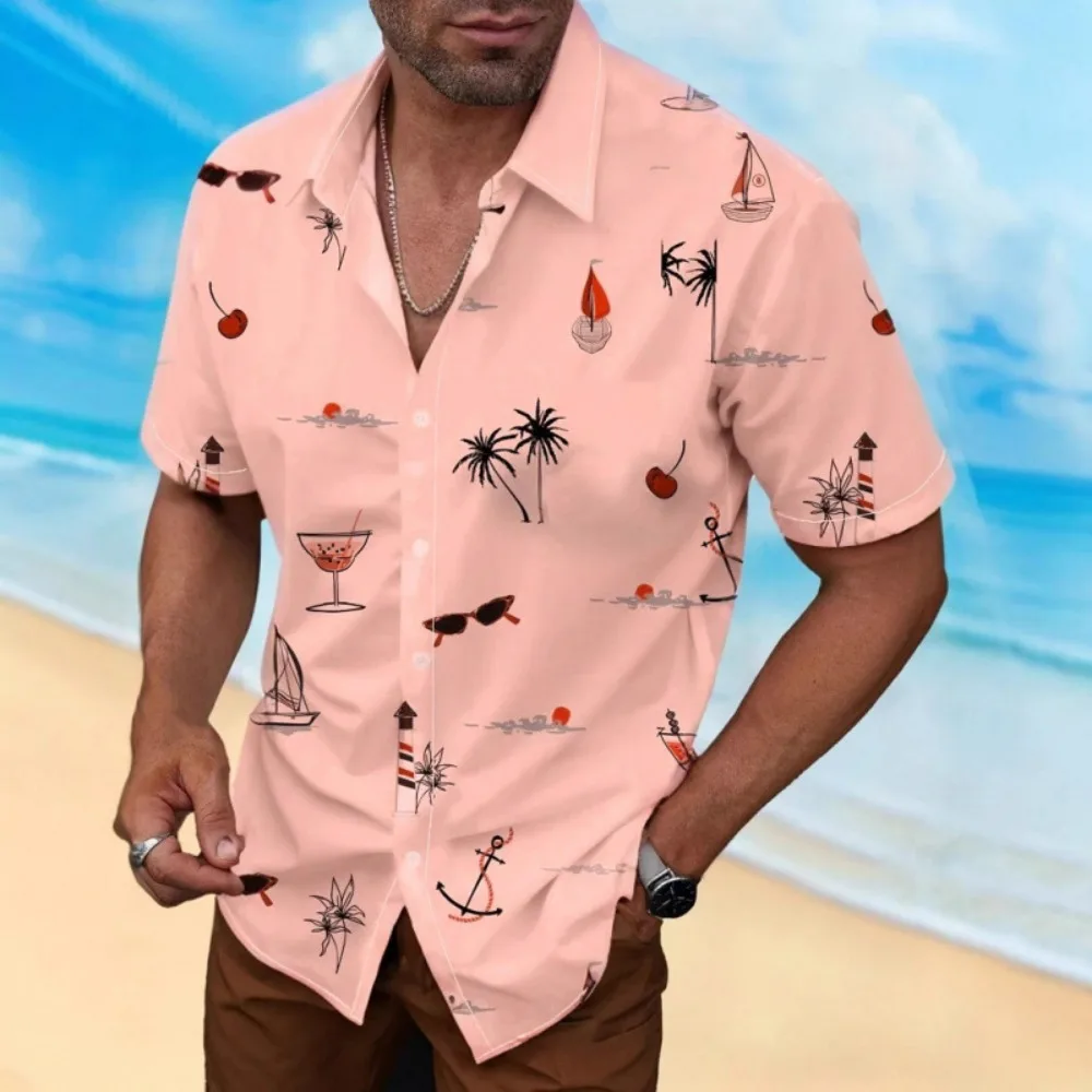 

Summer Hot Selling Casual Collar Printed Shirt Short Sleeved Men's Beach Vacation Cardigan