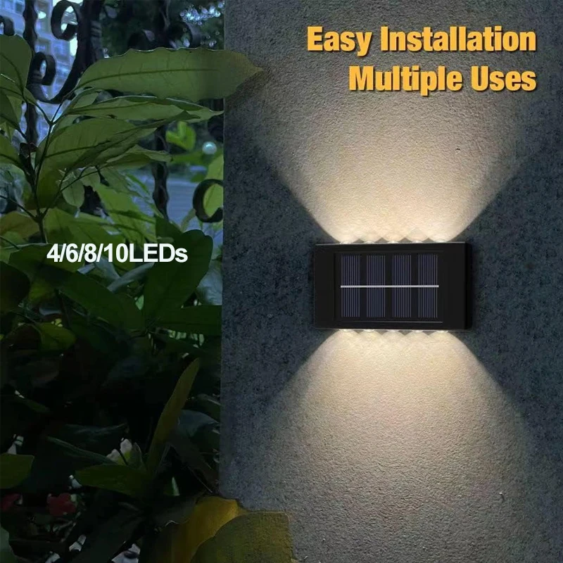 4/6/8/10LED Beads Up and Down Light Solar Powered Waterproof Wall Light for Courtyard Garden Carport Patio Shed Pool