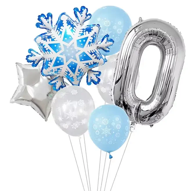 7 Stück Schneeflocken 32 Zoll Nummer 1-9 Folienballon-Set Winter Schneeflocke gefrorene Themenballons Geburtstagsfeier Feiertagsdekorationen