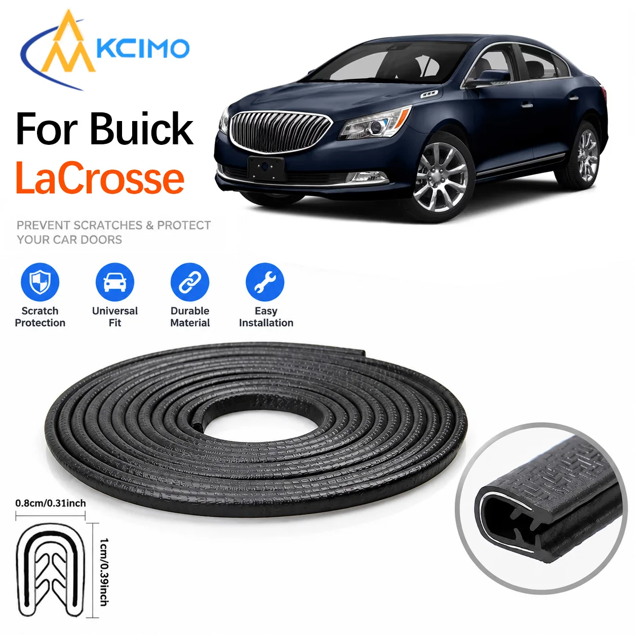 For Buick LaCrosse 2010-2016 No-Paste U‑Type Door Edge Guard Rubber Anti‑Impact Sealing Anti‑Chipping Paint Exterior Trim Parts