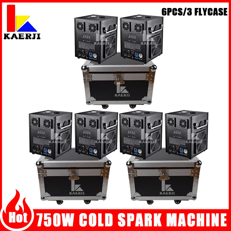 

3Flycases 6Pcs Electronic 750W Cold Spark Machine Professional Equipment With Remote Control DMX DJ Party Christmas Stage Effect