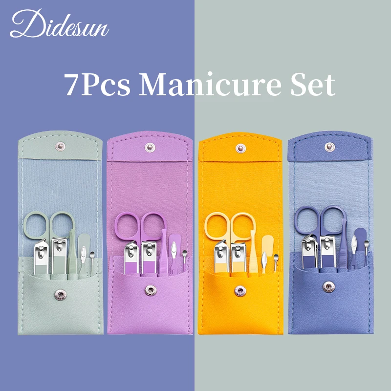 Didesun 7Pcs Manicure Set Pedicure Kits Stainless Steel Nail Art Clipper Cuticle Nipper Scissor Grooming Eyebrow Scissors Tools